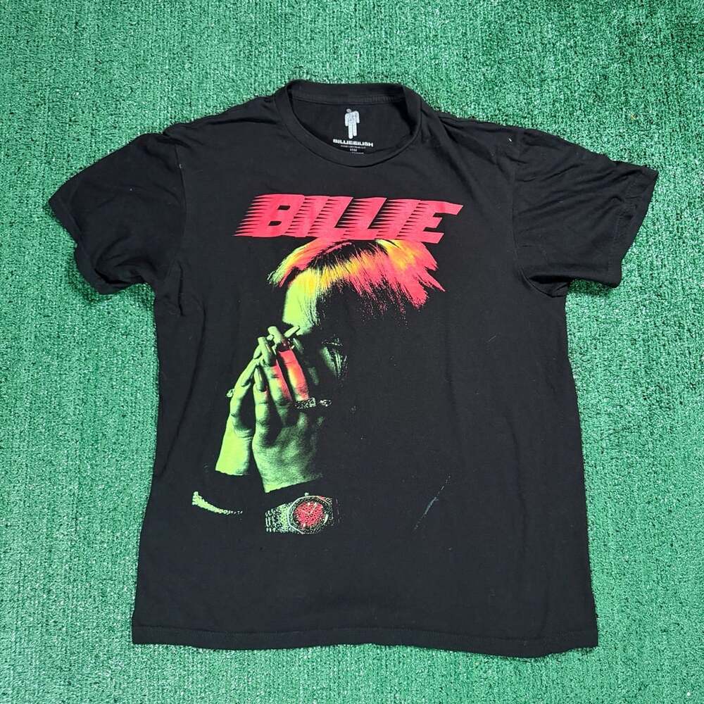 Billie Eilish Hands Over Face Neon Graphic T-Shirt Black Medium